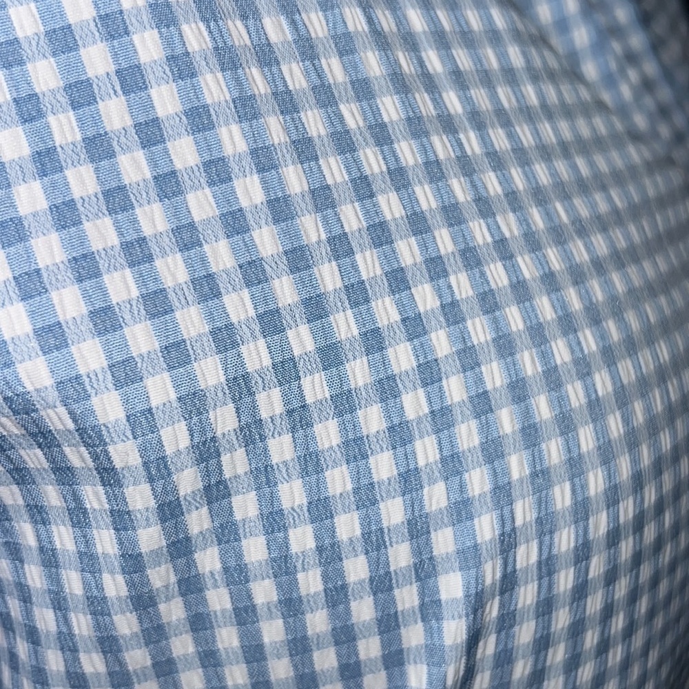 White & baby blue plaid prairie dress Dorothy style lightweight cool loose fit S - Picture 10 of 12